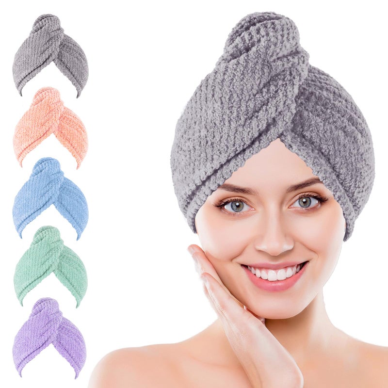 Kldnkig Microfiber Hair Towel Wrap  5 Pack Soft Hair Drying Towel with Elastic Band  Drying Hair Wrap Towels for Curly  Hair Towel Wrap for Women  Fast Drying Hair Turban  Hair Turbans for Wet Hair - Image 1